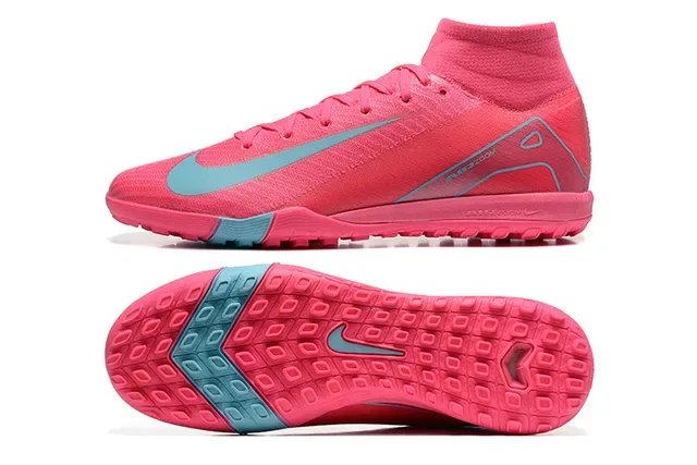 Nike chaussures de football turf haut, tricot, col de cheville intégré, rose et bleu 9