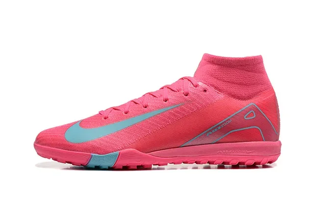 Nike chaussures de football turf haut, tricot, col de cheville intégré, rose et bleu 10