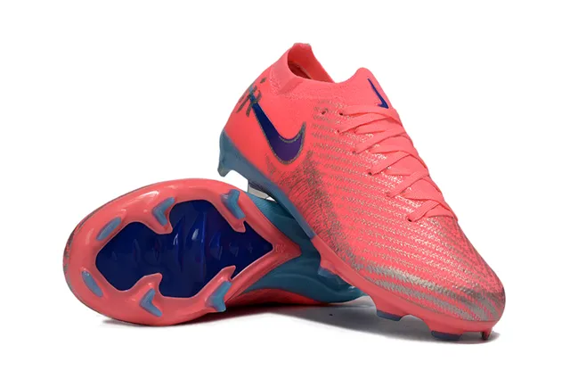 Nike Pink Blue Low-Cut Knit Upper Dynamic Fit Collar Firm-Ground Soccer Shoes 2