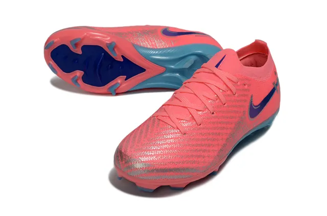 Nike Pink Blue Low-Cut Knit Upper Dynamic Fit Collar Firm-Ground Soccer Shoes 3