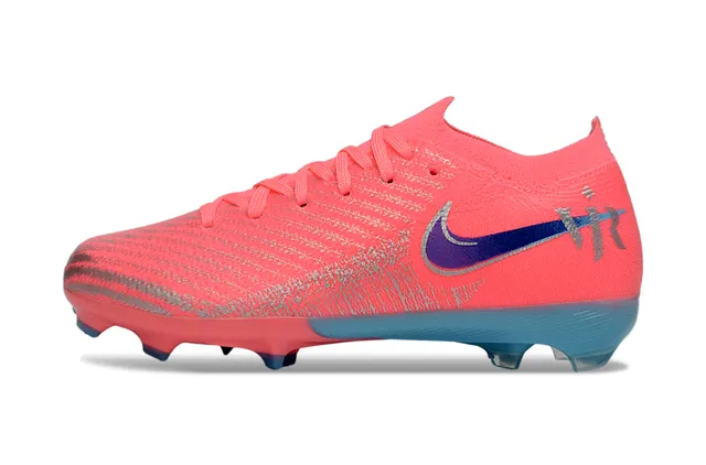 Nike Pink Blue Low-Cut Knit Upper Dynamic Fit Collar Firm-Ground Soccer Shoes 6