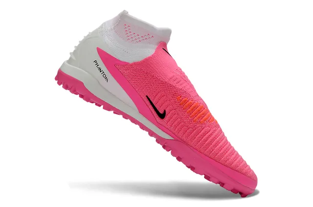 Nike Pink White Sock-Fit Knit Upper Conical Studs Turf Soccer Shoes 2