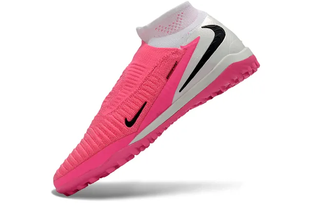 Nike Pink White Sock-Fit Knit Upper Conical Studs Turf Soccer Shoes 3
