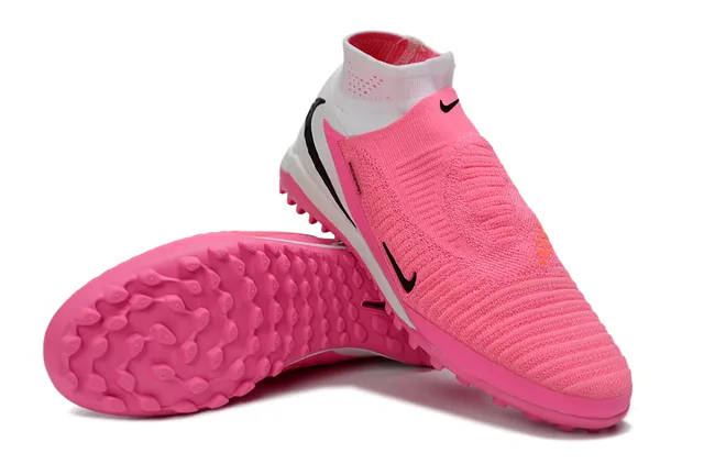 Nike Pink White Sock-Fit Knit Upper Conical Studs Turf Soccer Shoes 4