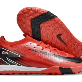 Nike Red Black Low-Cut Sock-Fit Upper Asymmetrical Graphic Cage Turf Soccer Shoes