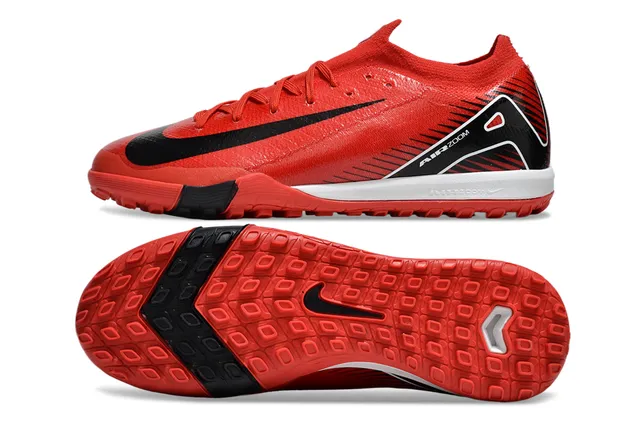 Nike Red Black Low-Cut Sock-Fit Upper Asymmetrical Graphic Cage Turf Soccer Shoes 6