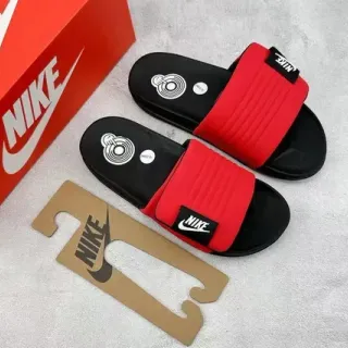 Nike Red Black Single-Strap Ribbed Upper Slippers