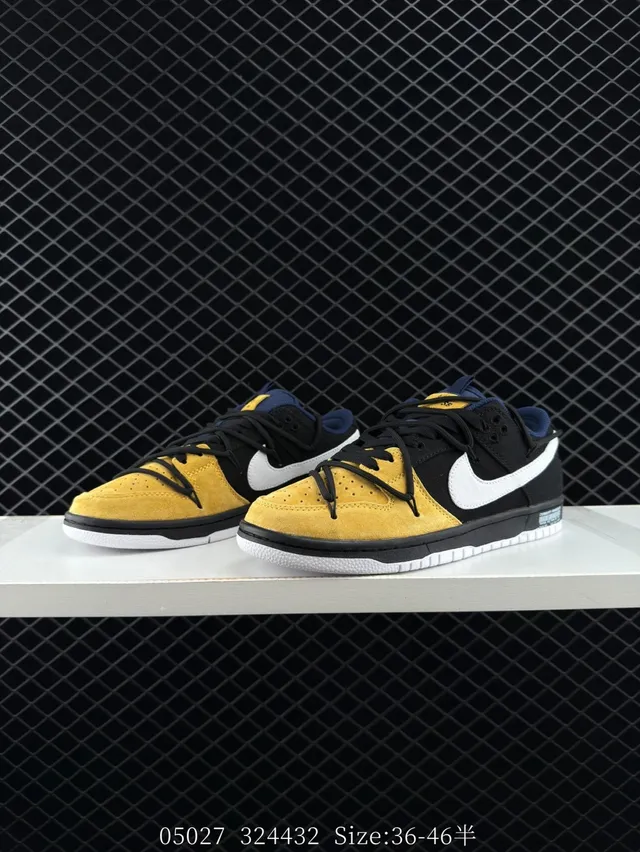 Nike SB Dunk Low Chaussures de skate noir et jaune en daim 5