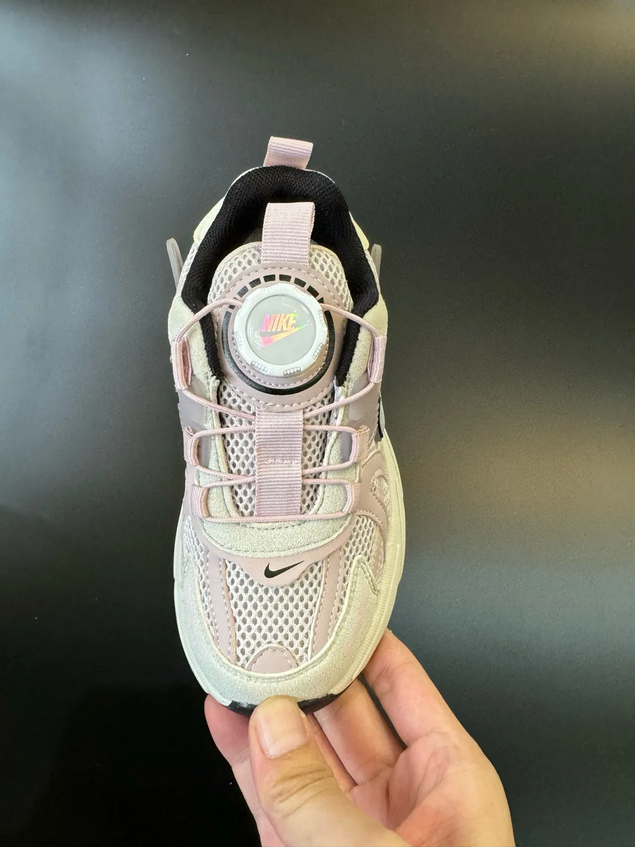 Nike Silver Beige Laceless Dial-Closure System Metallic Mesh Upper Chunky Sneakers 22