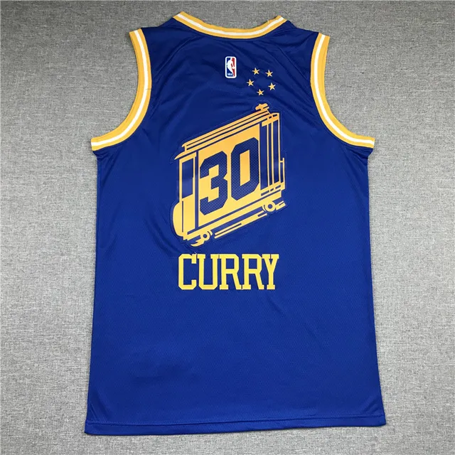 Nike The CITY Golden State Warriors Stephen Curry #30 Maillot Bleu et Or 2