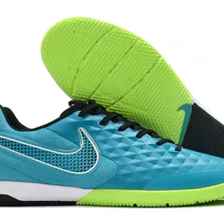 Nike Tiempo Legend 蓝色绿色 钻石绗缝鞋面 镂空侧面板 室内足球鞋