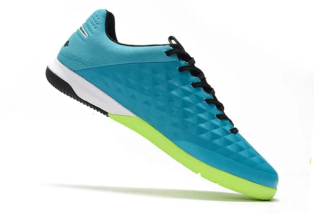 Nike Tiempo Legend Azul Verde Superior Matelassada em Diamante Painel Lateral Perfurado Sapatos de Futebol Indoor 2