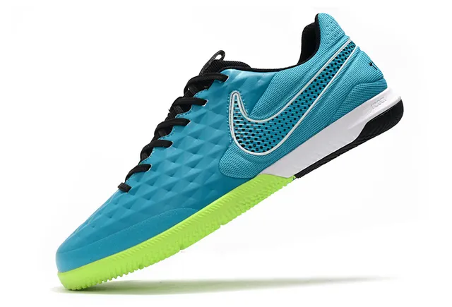Nike Tiempo Legend Azul Verde Superior Matelassada em Diamante Painel Lateral Perfurado Sapatos de Futebol Indoor 3