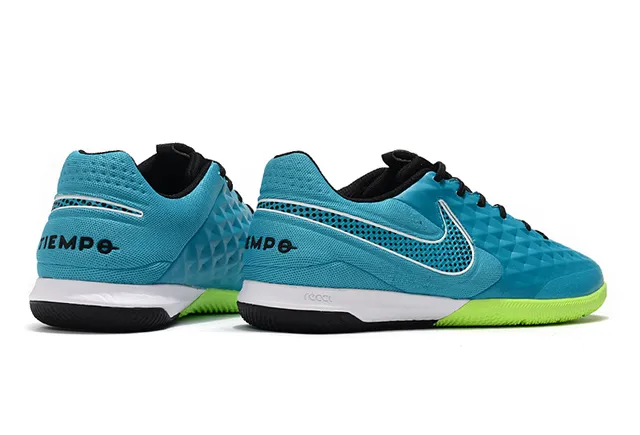Nike Tiempo Legend Azul Verde Superior Matelassada em Diamante Painel Lateral Perfurado Sapatos de Futebol Indoor 5