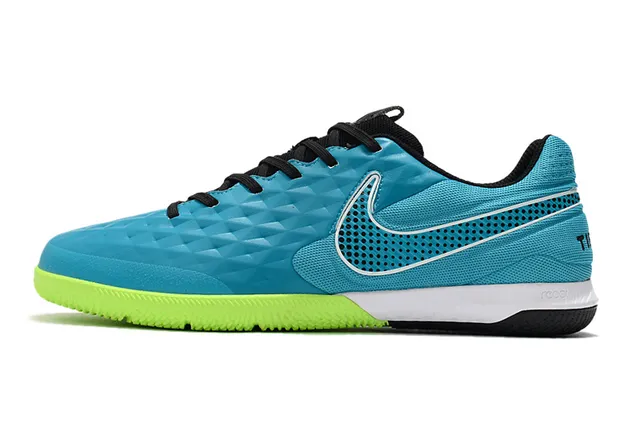 Nike Tiempo Legend Azul Verde Superior Matelassada em Diamante Painel Lateral Perfurado Sapatos de Futebol Indoor 7
