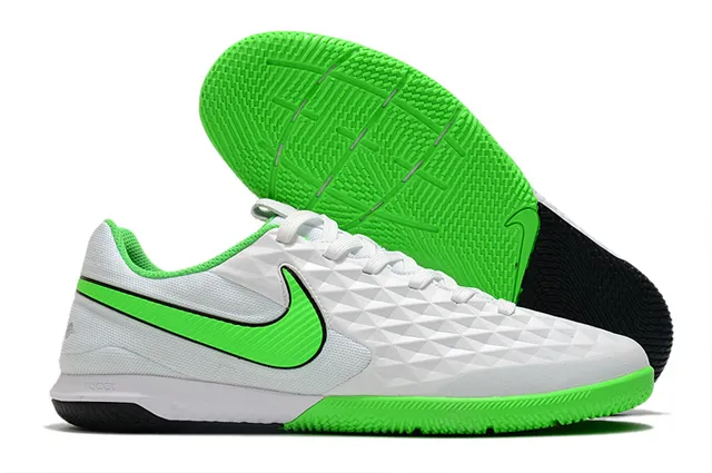 Nike Tiempo Legend Azul Verde Superior Matelassada em Diamante Painel Lateral Perfurado Sapatos de Futebol Indoor 12