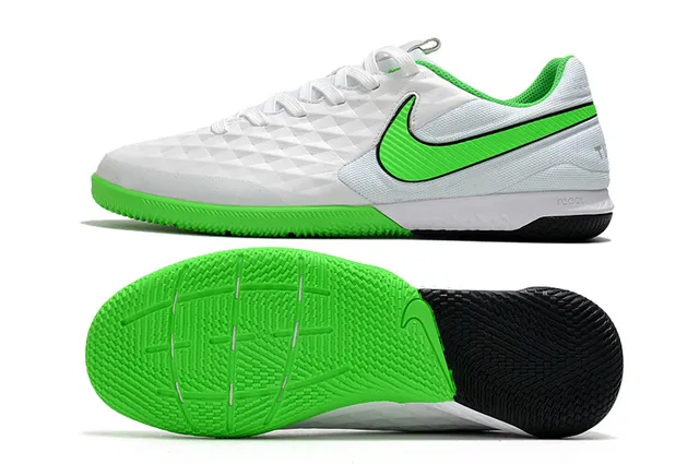Nike Tiempo Legend Azul Verde Superior Matelassada em Diamante Painel Lateral Perfurado Sapatos de Futebol Indoor 13