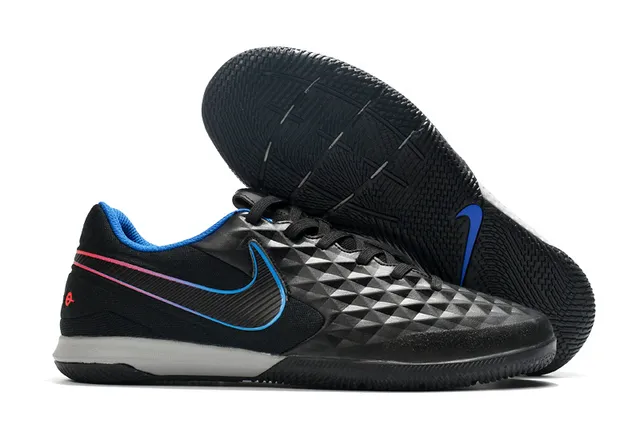 Nike Tiempo Legend Azul Verde Superior Matelassada em Diamante Painel Lateral Perfurado Sapatos de Futebol Indoor 19