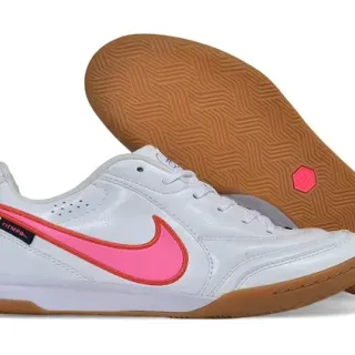 Nike Tiempo White Pink Leather Upper Low-Top Silhouette Indoor Soccer Shoes