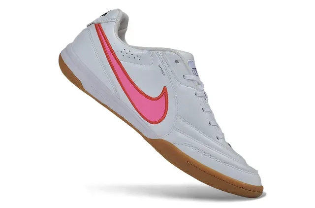 Nike Tiempo White Pink Leather Upper Low-Top Silhouette Indoor Soccer Shoes 2