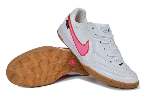 Nike Tiempo White Pink Leather Upper Low-Top Silhouette Indoor Soccer Shoes 4