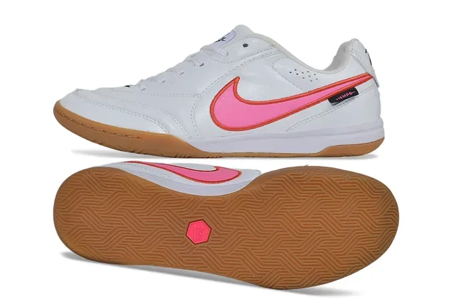Nike Tiempo White Pink Leather Upper Low-Top Silhouette Indoor Soccer Shoes 6