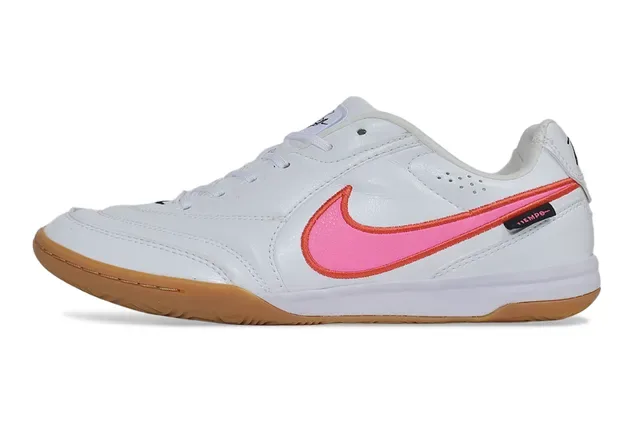 Nike Tiempo White Pink Leather Upper Low-Top Silhouette Indoor Soccer Shoes 7