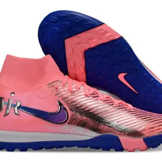 Nike Vapor Pink Blue High-Top Collar Flyknit Upper Turf Soccer Shoes