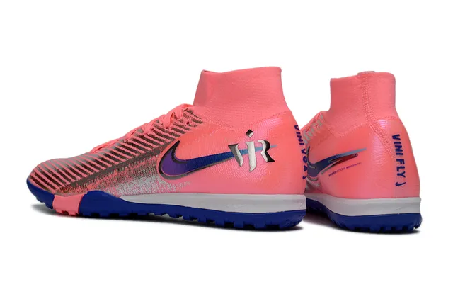 Nike Vapor Rosa Azul Alto Collar Flyknit Superior Césped Zapatos de Fútbol 4