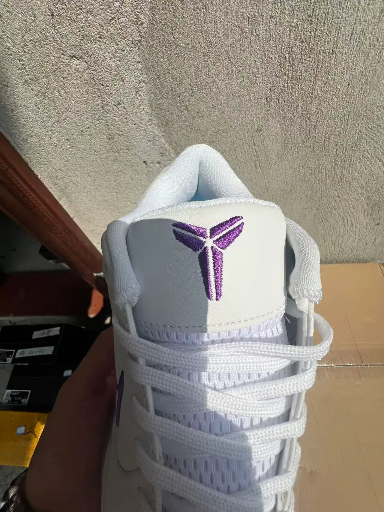 Nike White and Purple Embroidered Swoosh High-Top Basketball Shoes 4