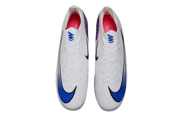 Nike White Blue Flyknit Upper Low-Cut Sock-Fit Collar Firm-Ground Soccer Shoes 2