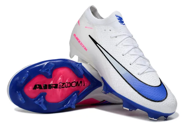 Nike White Blue Flyknit Upper Low-Cut Sock-Fit Collar Firm-Ground Soccer Shoes 3