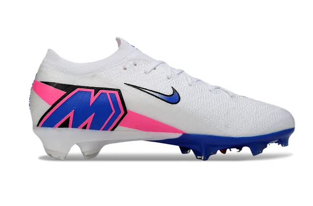 Nike White Blue Flyknit Upper Low-Cut Sock-Fit Collar Firm-Ground Soccer Shoes 7