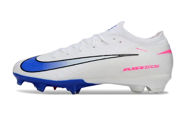 Nike White Blue Flyknit Upper Low-Cut Sock-Fit Collar Firm-Ground Soccer Shoes 8