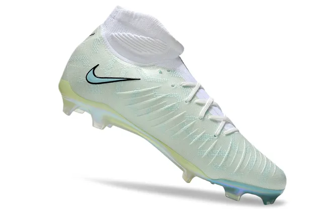 Nike White Blue High-Cut Sock-Fit Upper Iridescent Holographic Sole Firm-Ground Soccer Shoes 3