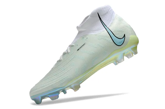 Nike White Blue High-Cut Sock-Fit Upper Iridescent Holographic Sole Firm-Ground Soccer Shoes 4