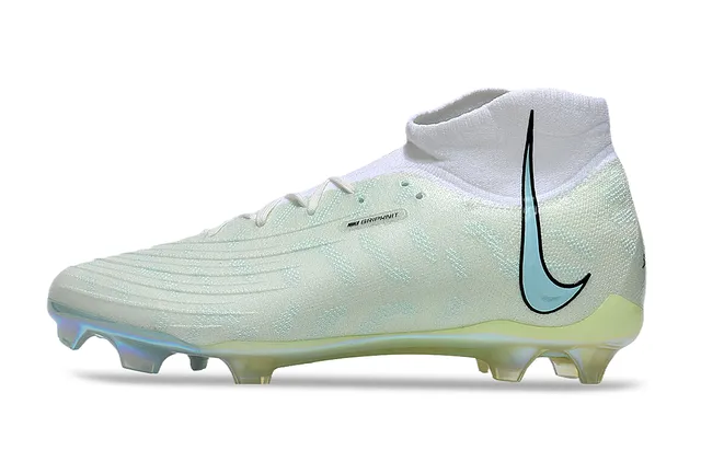 Nike White Blue High-Cut Sock-Fit Upper Iridescent Holographic Sole Firm-Ground Soccer Shoes 7
