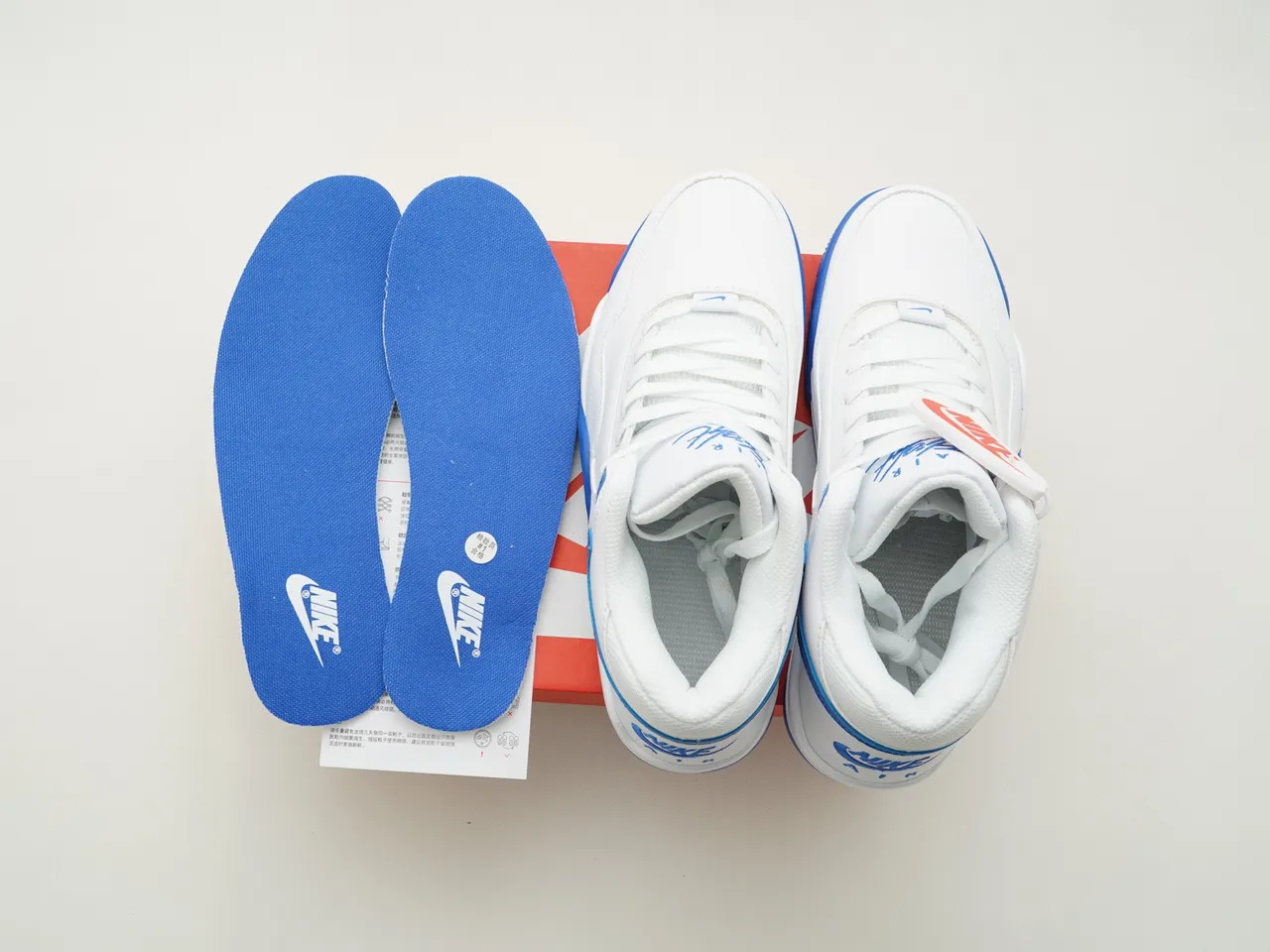 Nike White Blue High-Top Leather And Synthetic Upper Lifestyle Sneakers 2