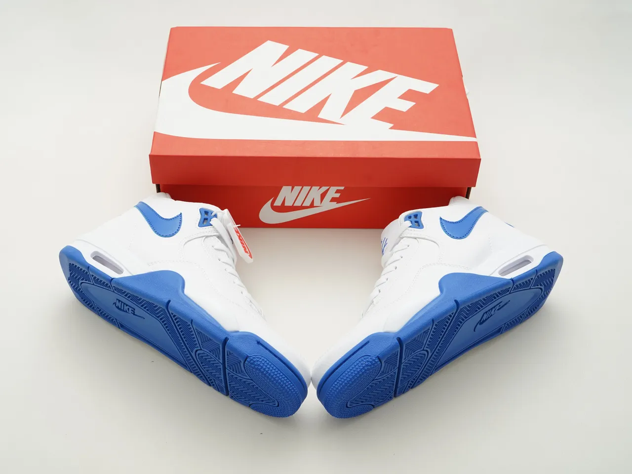 Nike White Blue High-Top Leather And Synthetic Upper Lifestyle Sneakers 3