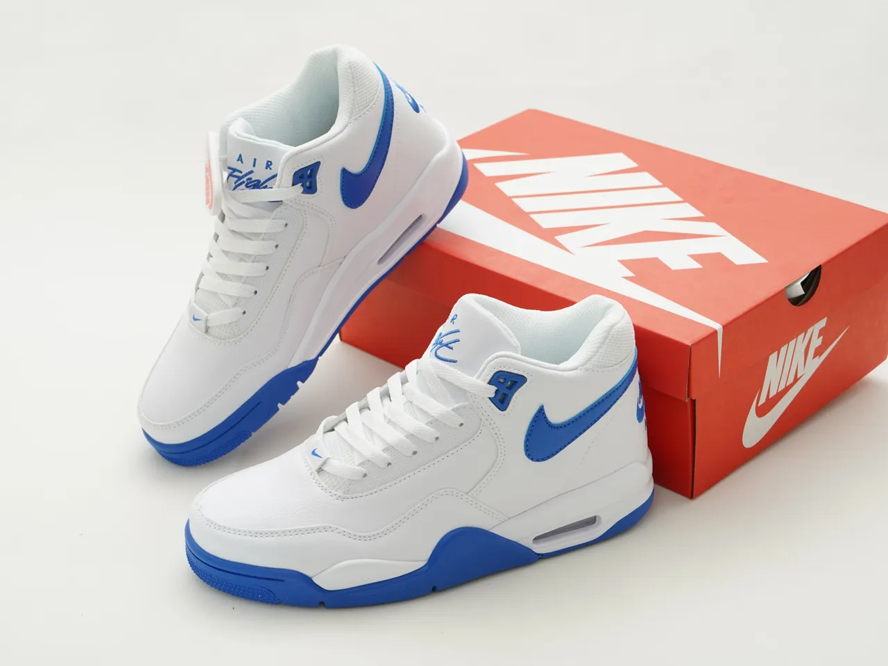 Nike White Blue High-Top Leather And Synthetic Upper Lifestyle Sneakers 4