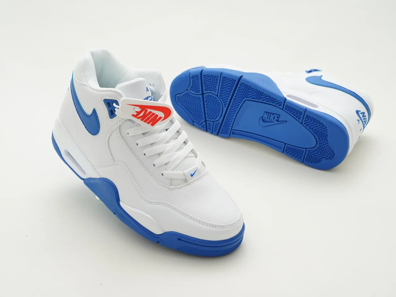 Nike White Blue High-Top Leather And Synthetic Upper Lifestyle Sneakers 5