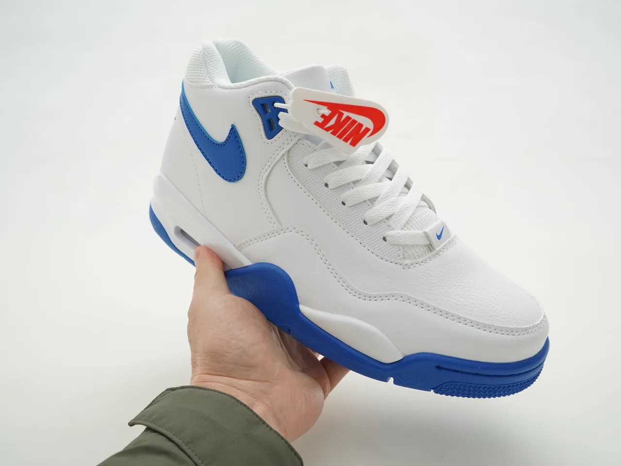 Nike White Blue High-Top Leather And Synthetic Upper Lifestyle Sneakers 6