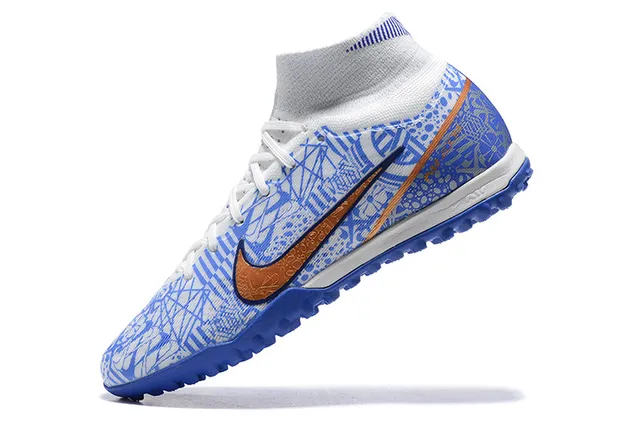 Nike White Blue High-Top Patterned Synthetic Upper Turf Soccer Shoes 4