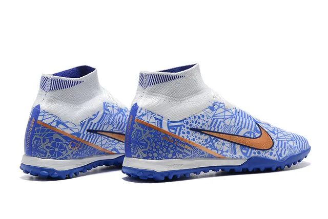 Nike White Blue High-Top Patterned Synthetic Upper Turf Soccer Shoes 5