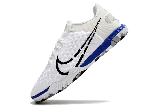 Nike White Blue Knit Upper Bold Black Swoosh Overlay Sneakers 3