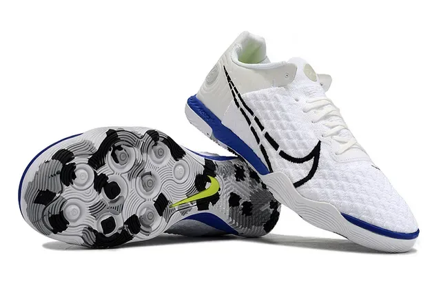 Nike White Blue Knit Upper Bold Black Swoosh Overlay Sneakers 4