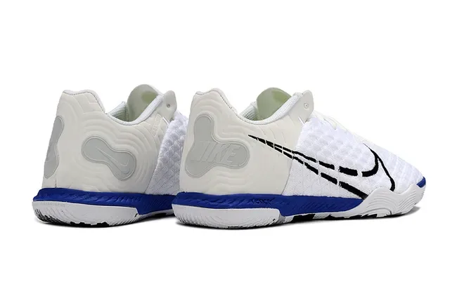 Nike White Blue Knit Upper Bold Black Swoosh Overlay Sneakers 5