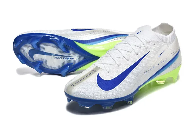 Nike White Blue Knit Upper Low-Cut Firm-Ground Soccer Shoes 6