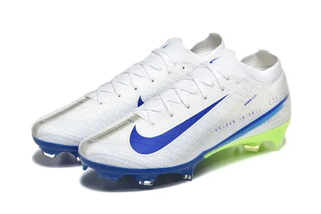 Nike White Blue Knit Upper Low-Cut Firm-Ground Soccer Shoes 8