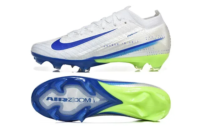 Nike White Blue Knit Upper Low-Cut Firm-Ground Soccer Shoes 9
